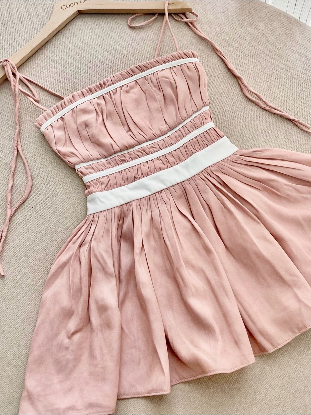 Women’s Long Sleeve Top - Blush Pink with White Trim